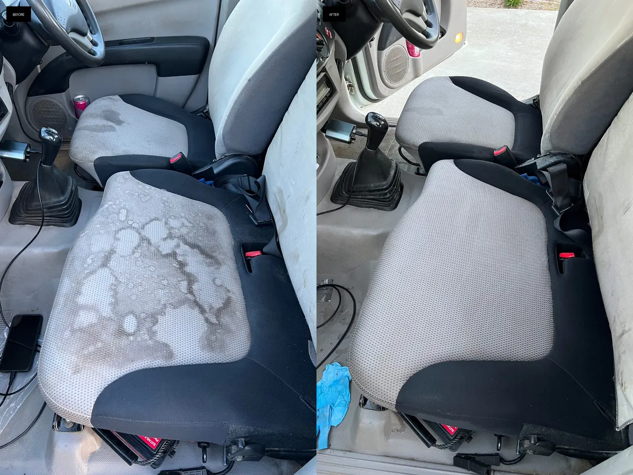 Before and after car seat detailing in Orange NSW